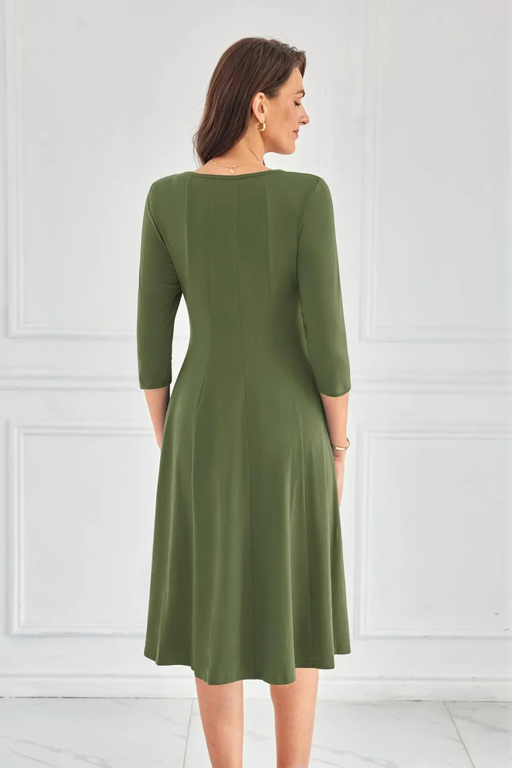 GRACE KARIN Womens 2025 Trendy Dresses Crew Neck 3/4 Sleeve A Line Loose Casual Midi Dress with Pockets