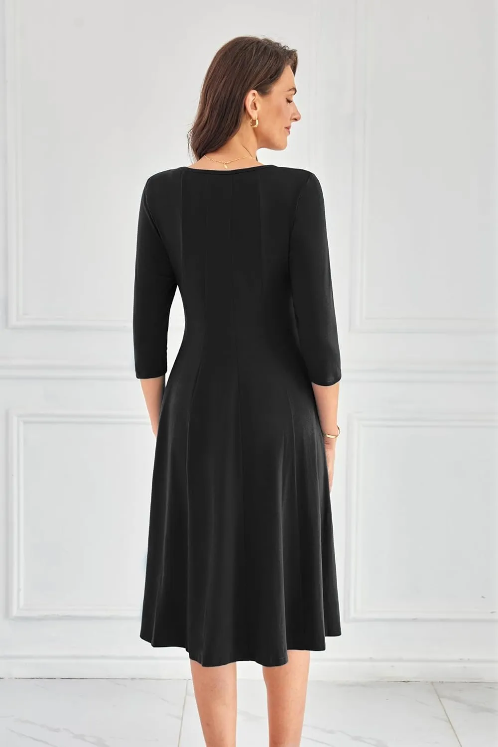 GRACE KARIN Womens 2025 Trendy Dresses Crew Neck 3/4 Sleeve A Line Loose Casual Midi Dress with Pockets