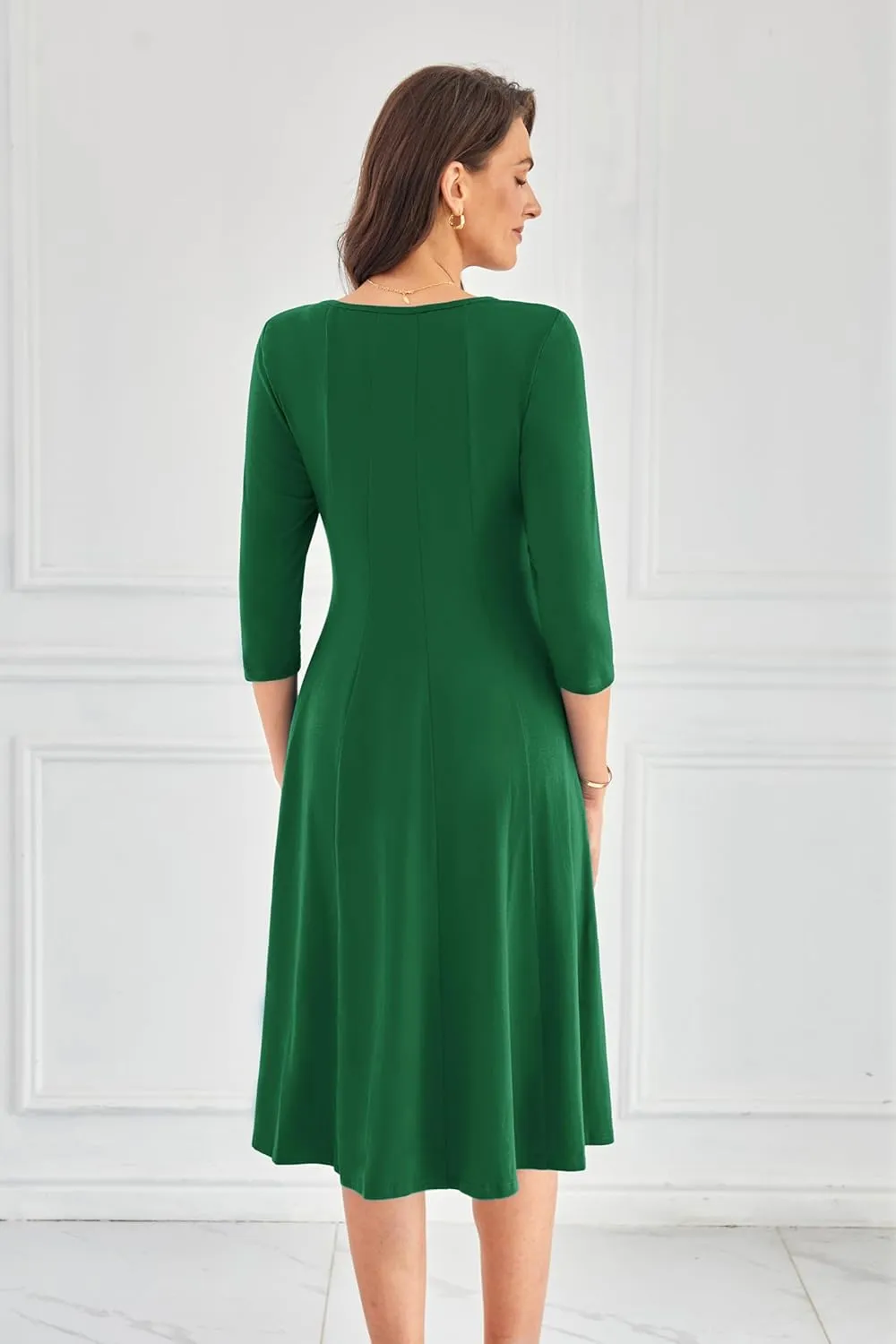 GRACE KARIN Womens 2025 Trendy Dresses Crew Neck 3/4 Sleeve A Line Loose Casual Midi Dress with Pockets