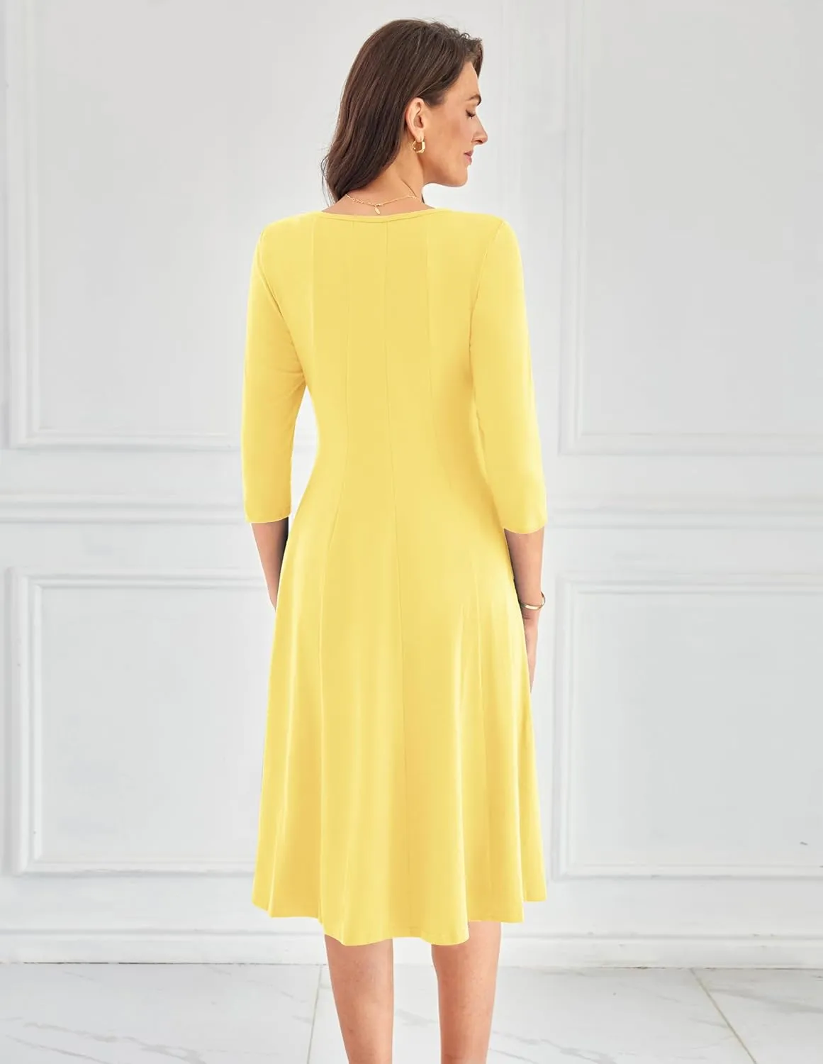 GRACE KARIN Womens 2025 Trendy Dresses Crew Neck 3/4 Sleeve A Line Loose Casual Midi Dress with Pockets
