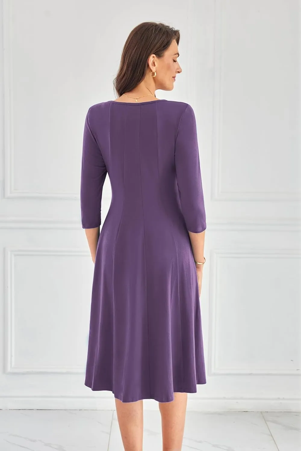 GRACE KARIN Womens 2025 Trendy Dresses Crew Neck 3/4 Sleeve A Line Loose Casual Midi Dress with Pockets