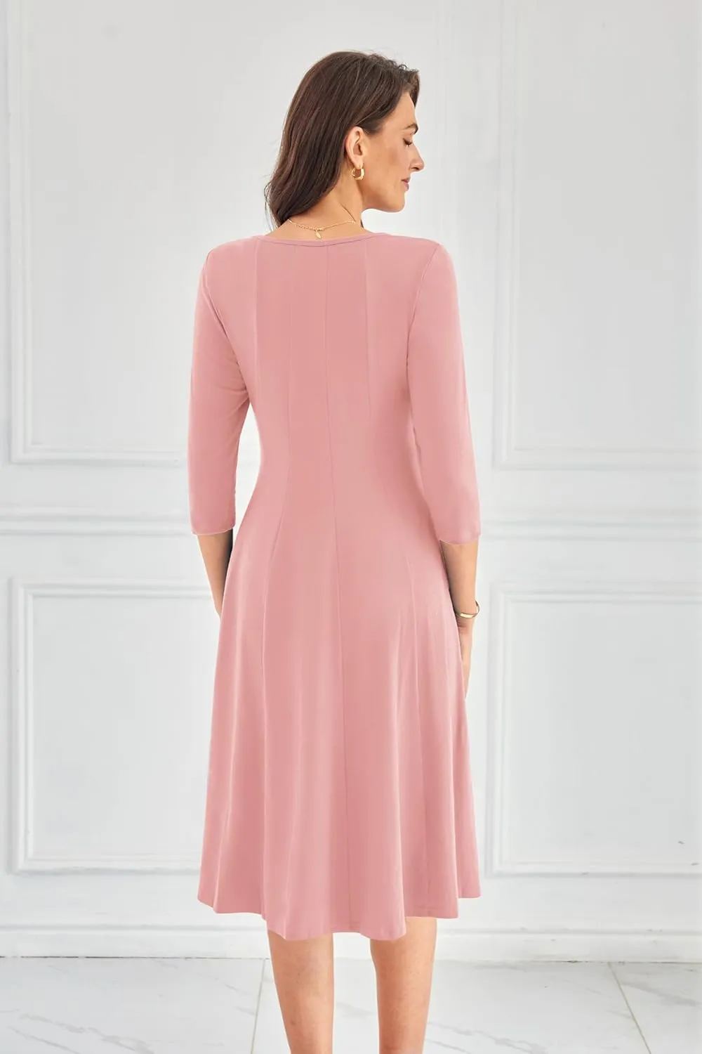 GRACE KARIN Womens 2025 Trendy Dresses Crew Neck 3/4 Sleeve A Line Loose Casual Midi Dress with Pockets