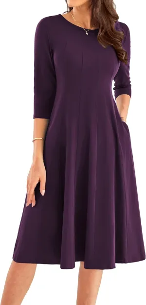 GRACE KARIN Womens 2025 Trendy Dresses Crew Neck 3/4 Sleeve A Line Loose Casual Midi Dress with Pockets