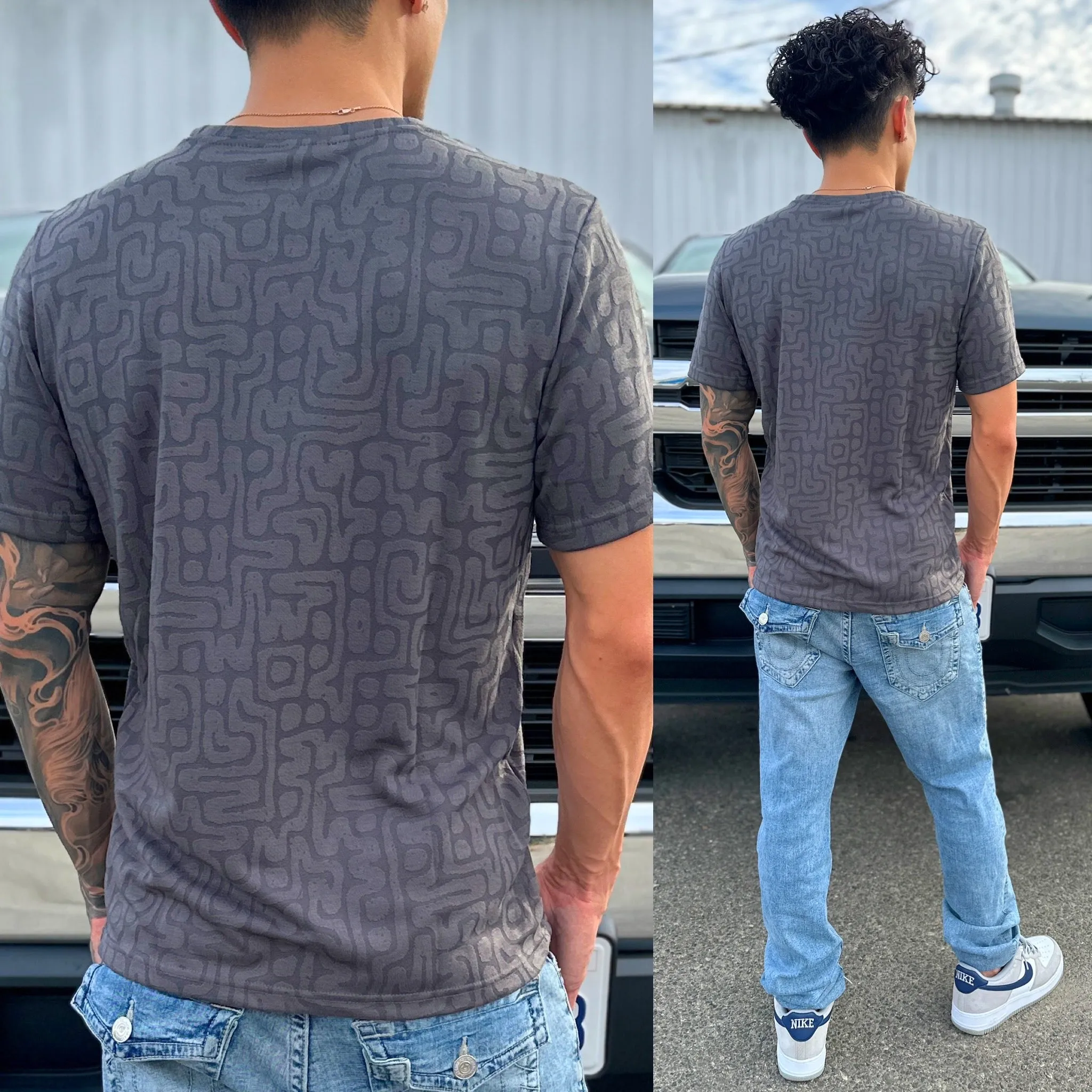 Gray Flocked Labyrinth Crew Neck T-Shirt