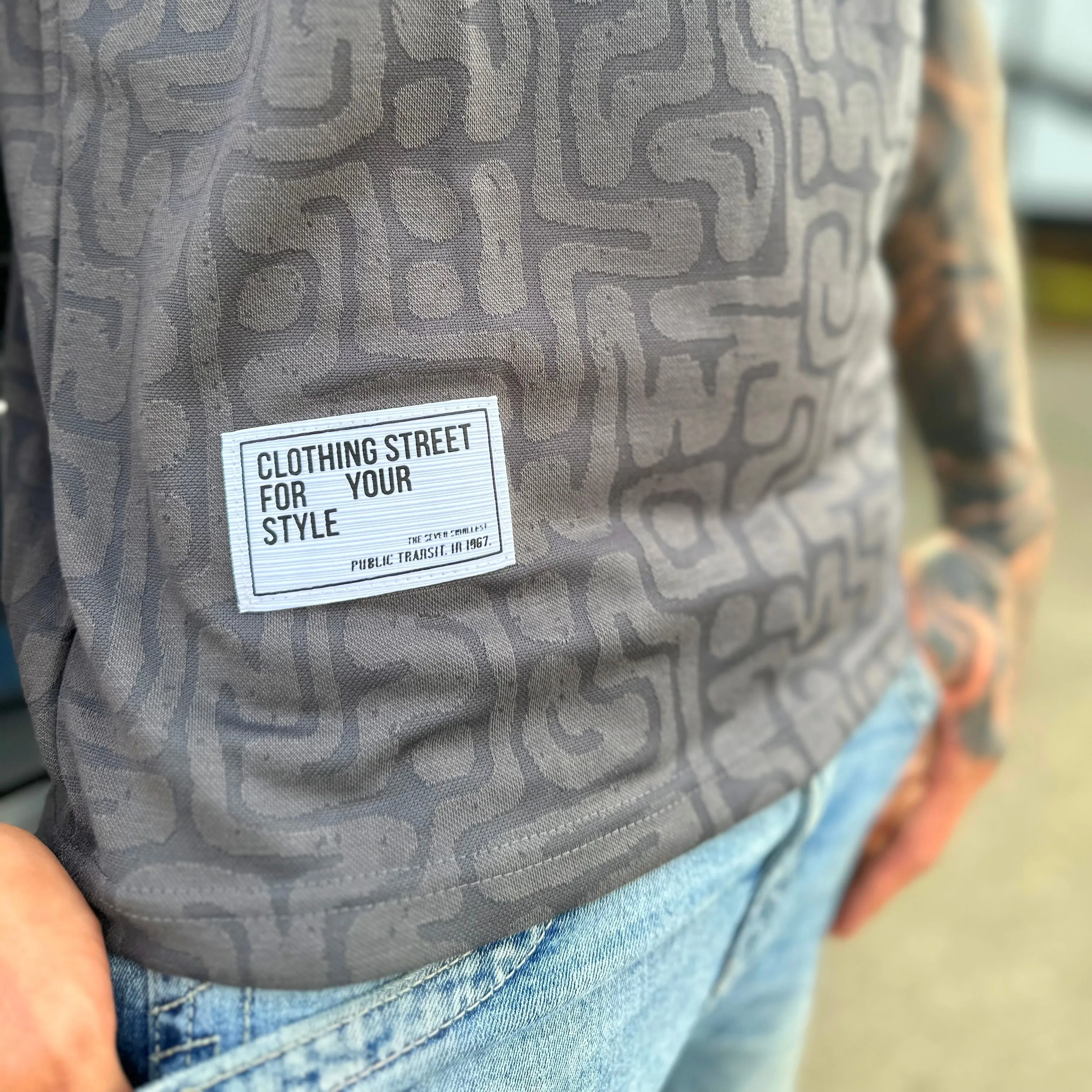 Gray Flocked Labyrinth Crew Neck T-Shirt