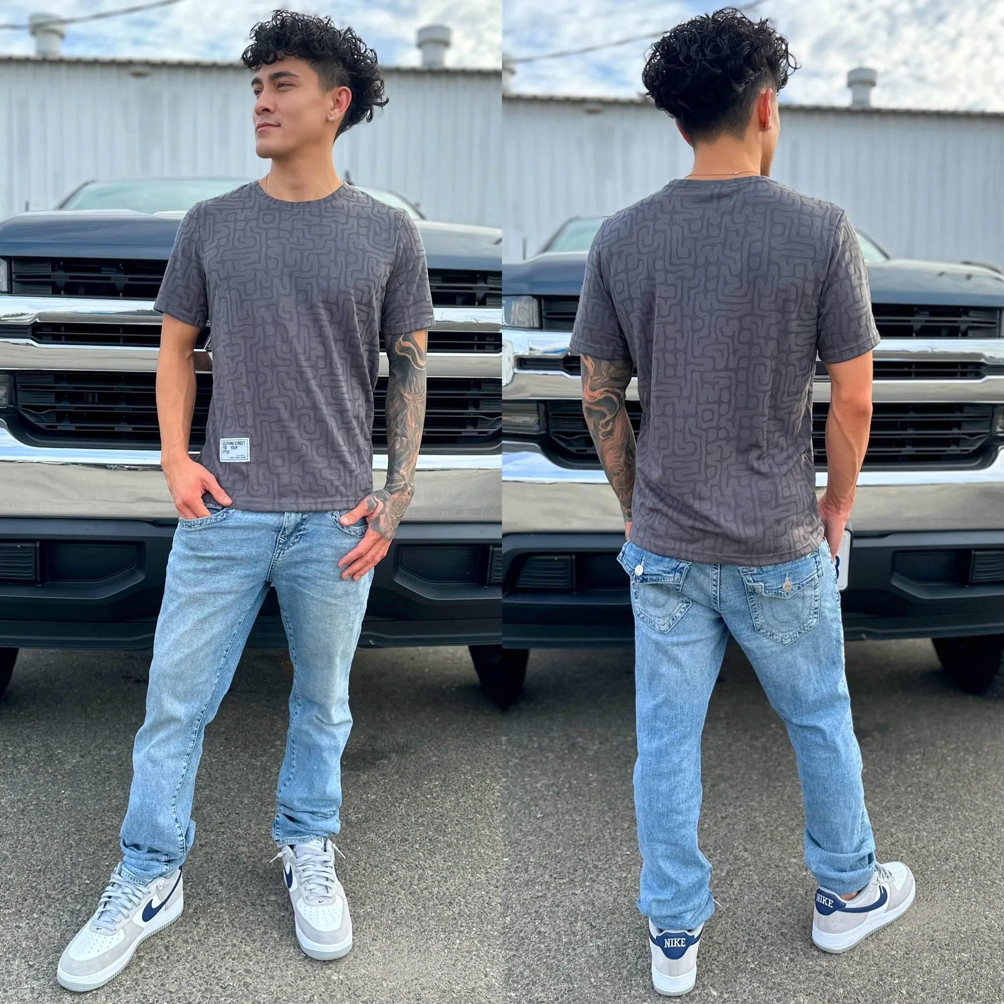 Gray Flocked Labyrinth Crew Neck T-Shirt