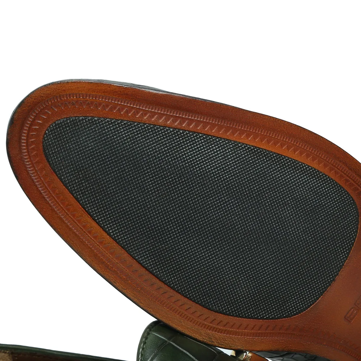 Green Full Deep Cut Leather Loafer With Horse-bit Buckle