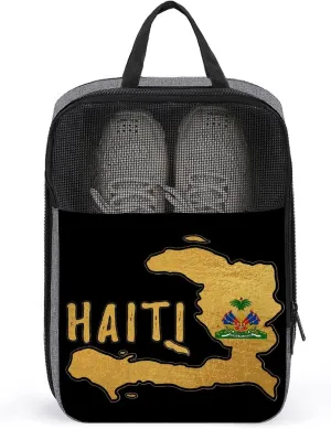 Haitian Haiti Flag 2 Travel Shoe Bag,Waterproof Portable Shoes Pouch with Handle,Multifunctional Storage Bag Shoes Pouch Suitcase Shoe for Travel And Daily Use