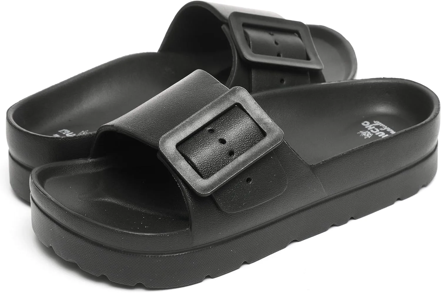Happyo MUCHO MAHALO Maui Women's Platform Sandals, Adjustable Buckle Flat Sandals with Arch Support, EVA Foam Slides with Thick Soles Extra Cushion