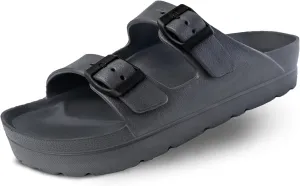 Happyo MUCHO MAHALO Maui Women's Platform Sandals, Adjustable Buckle Flat Sandals with Arch Support, EVA Foam Slides with Thick Soles Extra Cushion