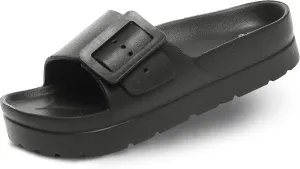 Happyo MUCHO MAHALO Maui Women's Platform Sandals, Adjustable Buckle Flat Sandals with Arch Support, EVA Foam Slides with Thick Soles Extra Cushion