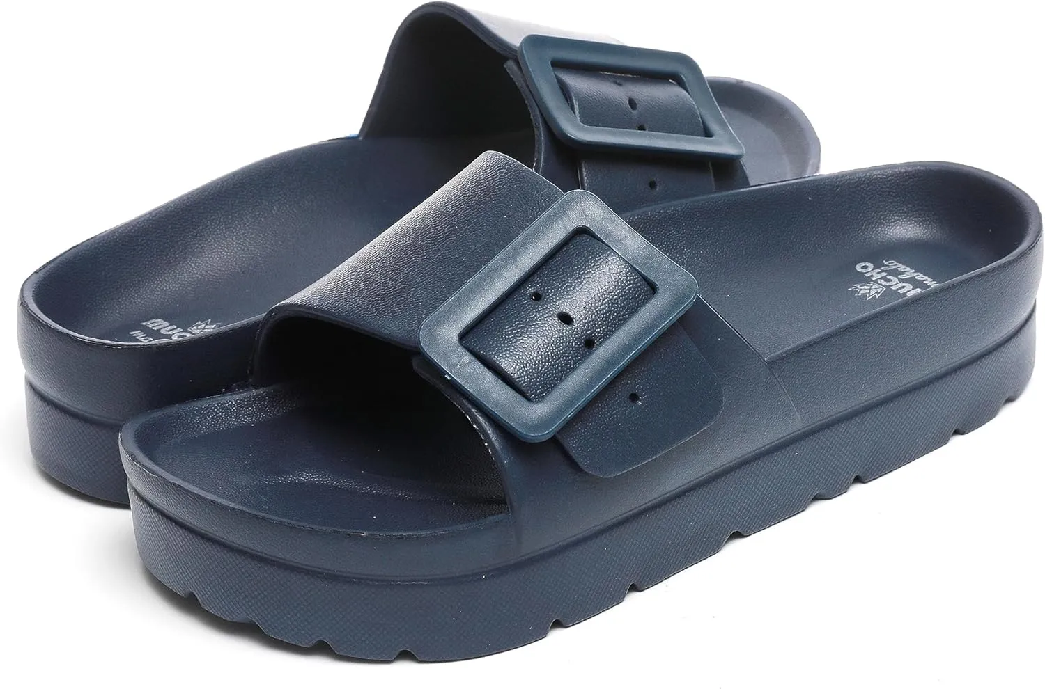 Happyo MUCHO MAHALO Maui Women's Platform Sandals, Adjustable Buckle Flat Sandals with Arch Support, EVA Foam Slides with Thick Soles Extra Cushion