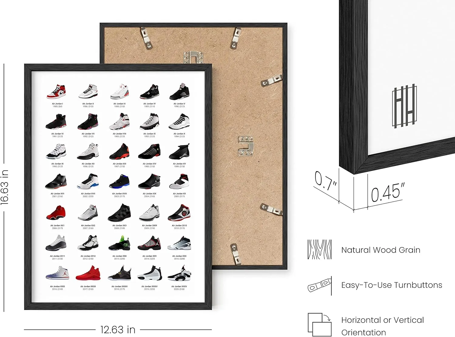 HAUS AND HUES Sneaker Posters for Guys - Michael Jordan Shoes Poster, Sneaker Wall Art Cool Posters for Guys Bedroom, Dope Prints Sneakerhead Room Decor, Shoe Poster Cool Art 12”x16” (Black Framed)