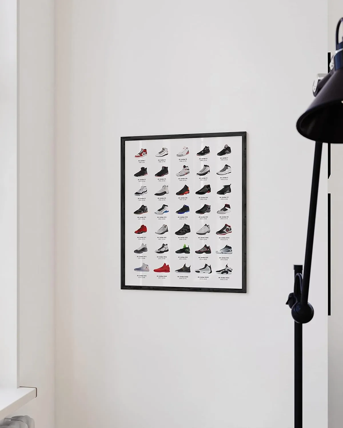 HAUS AND HUES Sneaker Posters for Guys - Michael Jordan Shoes Poster, Sneaker Wall Art Cool Posters for Guys Bedroom, Dope Prints Sneakerhead Room Decor, Shoe Poster Cool Art 12”x16” (Black Framed)