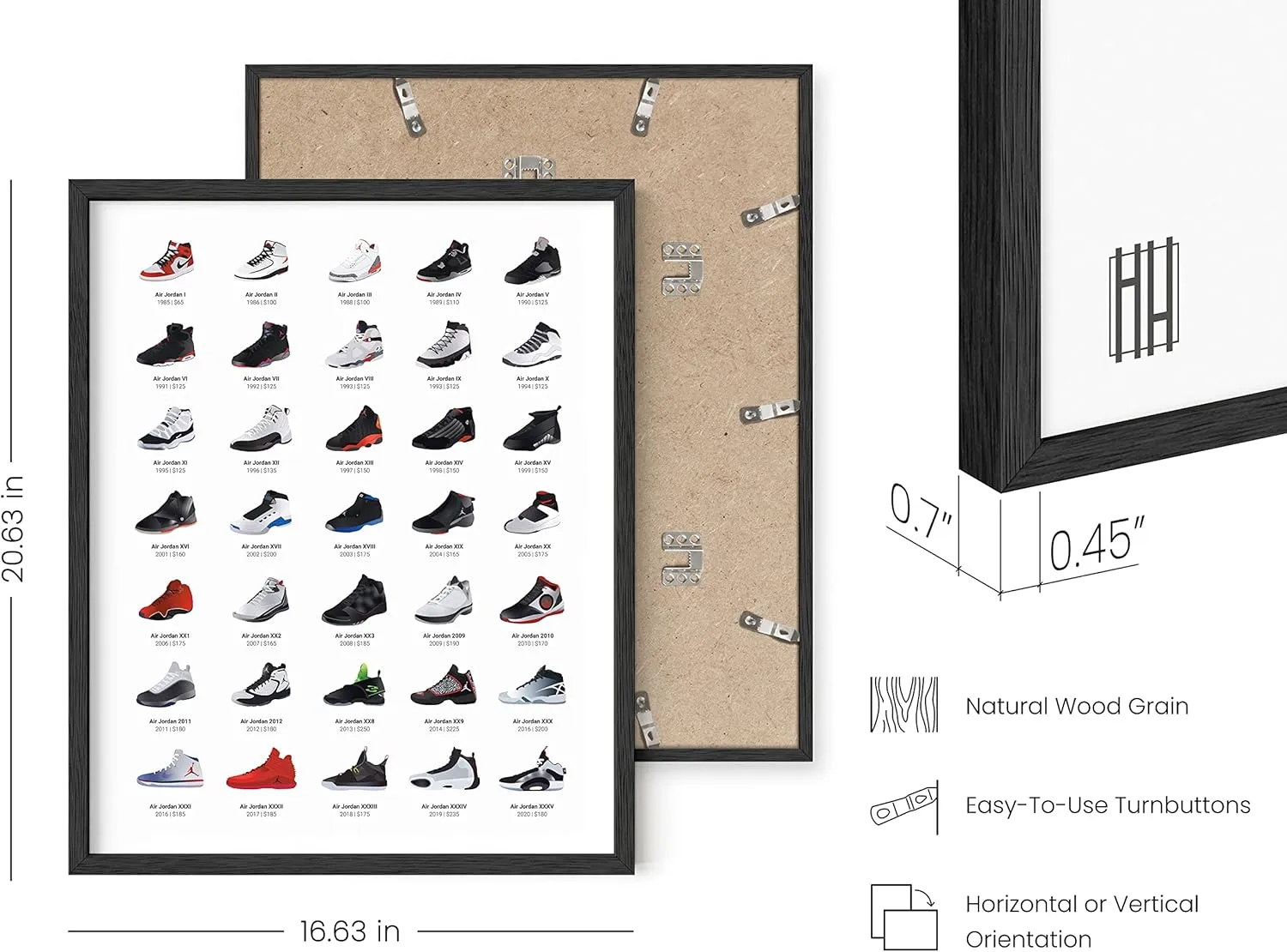 HAUS AND HUES Sneaker Posters for Guys - Michael Jordan Shoes Poster, Sneaker Wall Art Cool Posters for Guys Bedroom, Dope Prints Sneakerhead Room Decor, Shoe Poster Cool Art (16”x20” Black Frame)