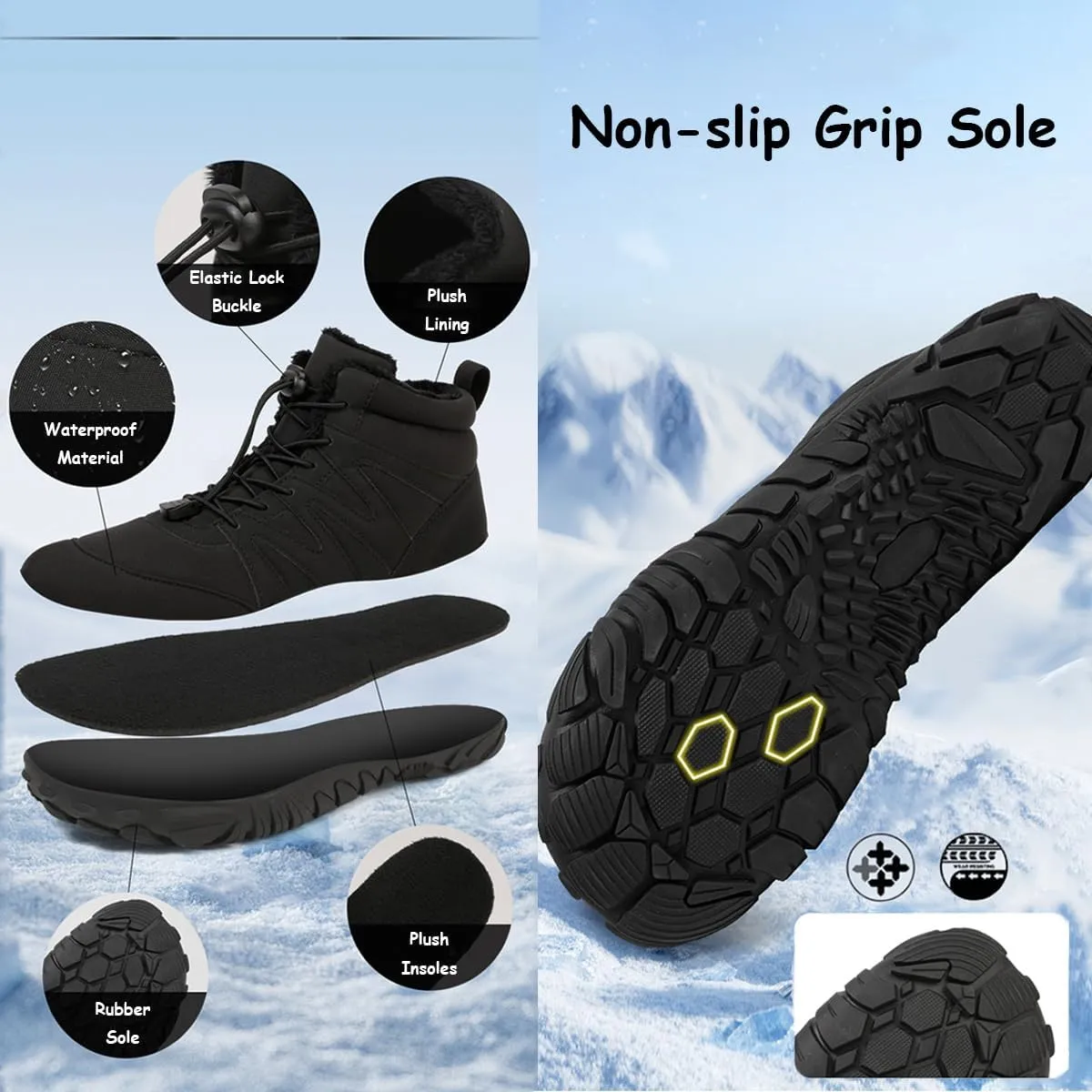 Hike Winter Footwear Barefoot Shoes Womens, Waterproof Hiking Boots, Wide Wide Toe Box Walking Shoes Men