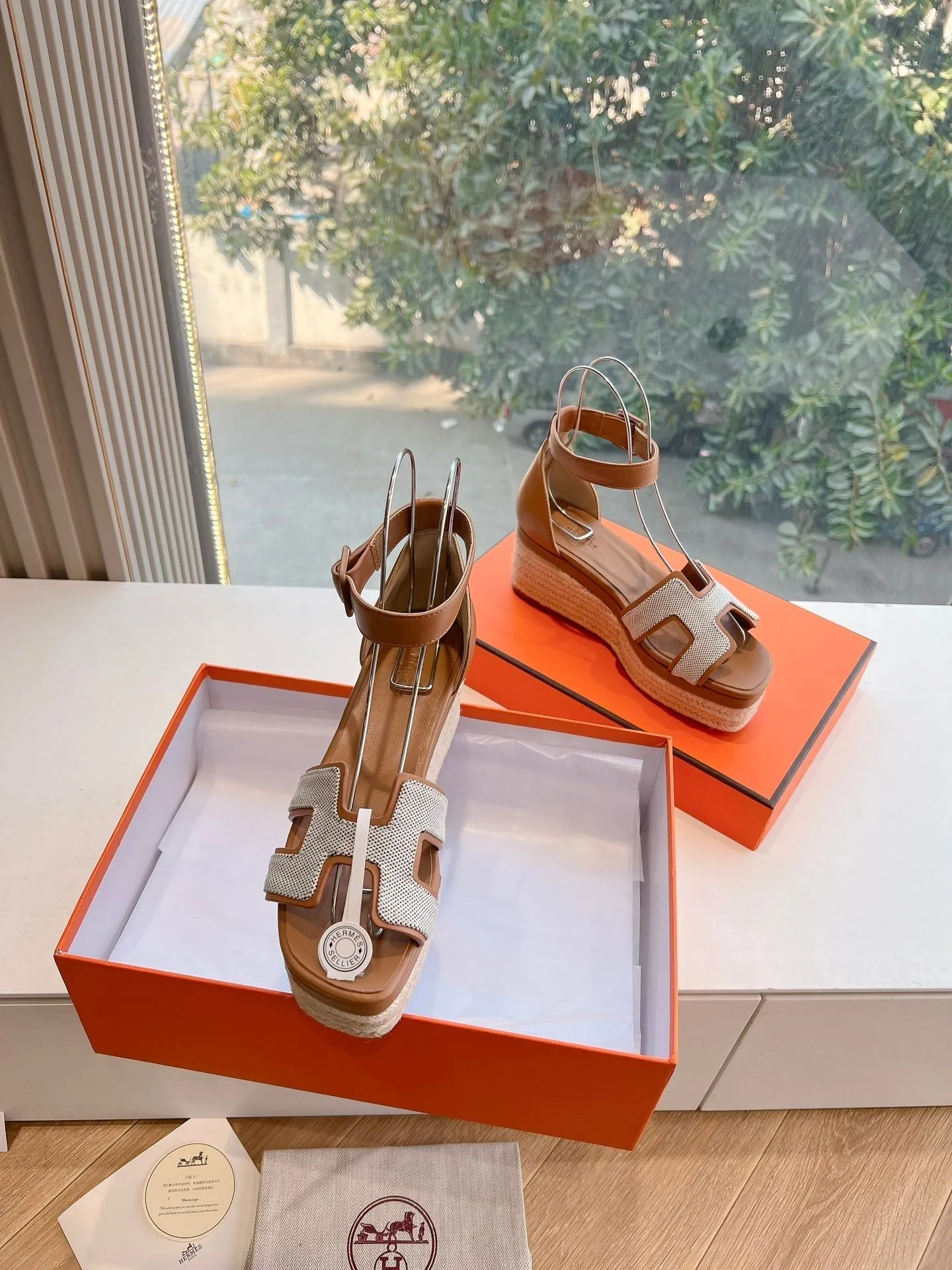 HM 25C Elda espadrille Brown Mix White Denim and Goatskin 202834