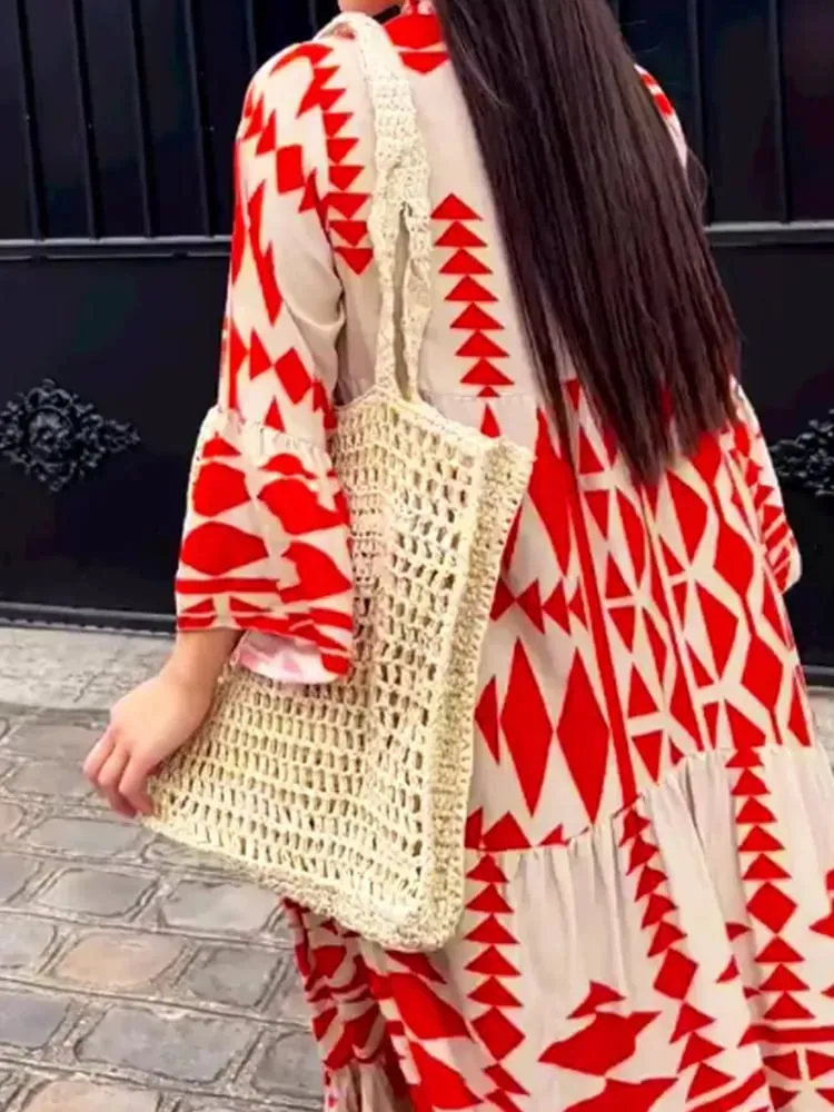 💥HOT SALE💥Oversized Retro Print V-Neck Dress - Buy two and get free shipping!