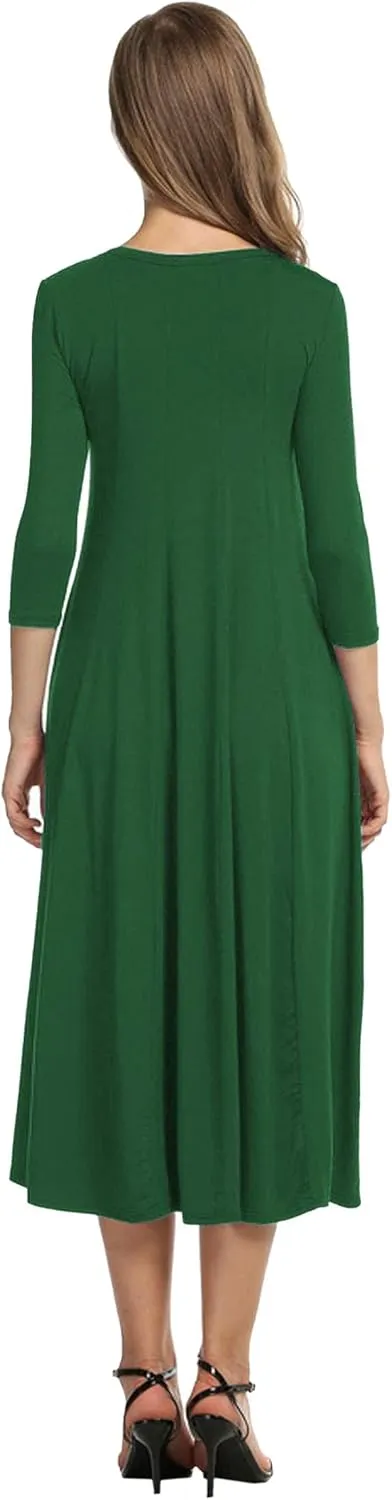 HOTOUCH Women's 3/4 Sleeve A-line and Flare Midi Long Dress