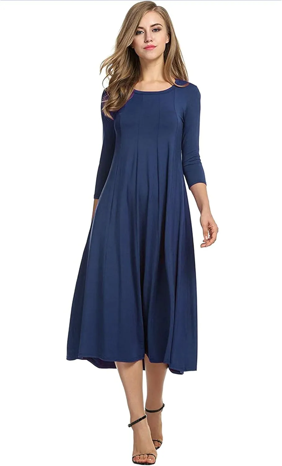 HOTOUCH Women's 3/4 Sleeve A-line and Flare Midi Long Dress