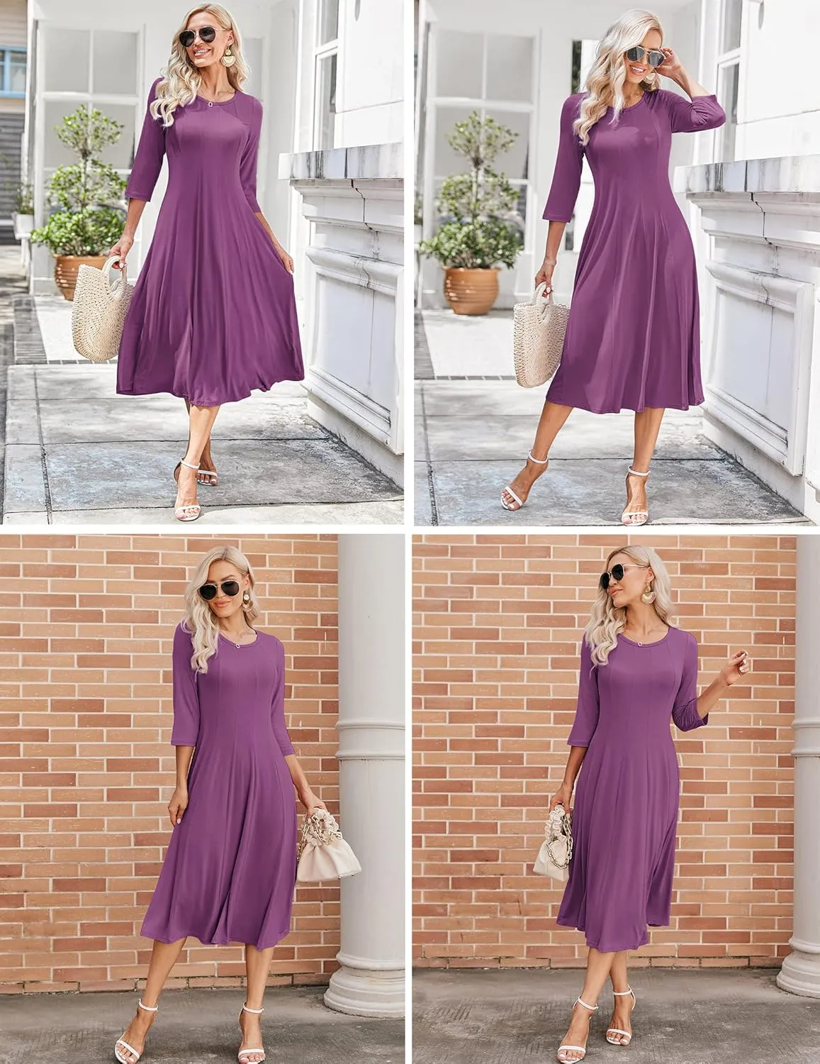 HOTOUCH Women's 3/4 Sleeve A-line and Flare Midi Long Dress