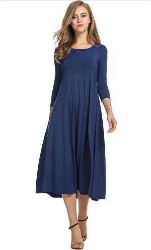 HOTOUCH Women's 3/4 Sleeve A-line and Flare Midi Long Dress
