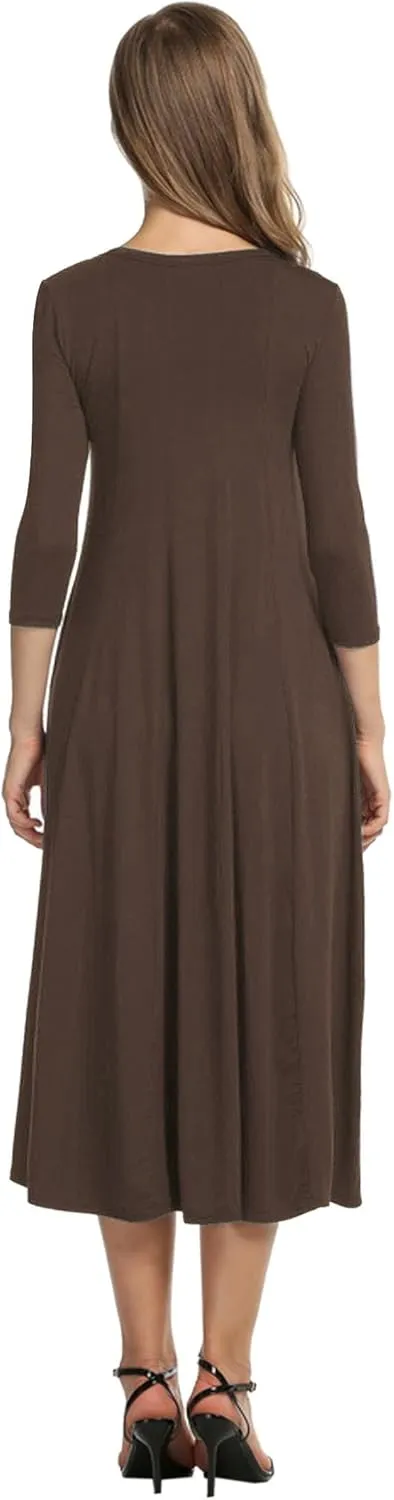 HOTOUCH Women's 3/4 Sleeve A-line and Flare Midi Long Dress