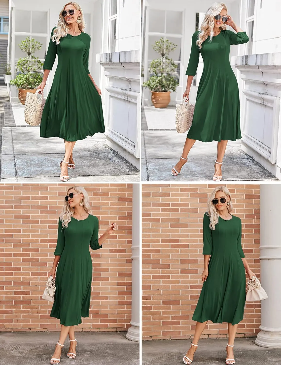 HOTOUCH Women's 3/4 Sleeve A-line and Flare Midi Long Dress
