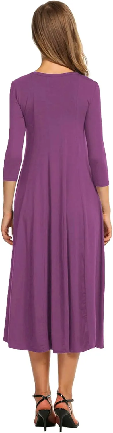 HOTOUCH Women's 3/4 Sleeve A-line and Flare Midi Long Dress