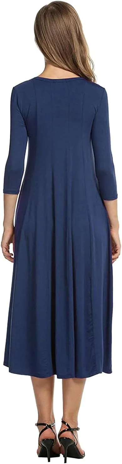 HOTOUCH Women's 3/4 Sleeve A-line and Flare Midi Long Dress