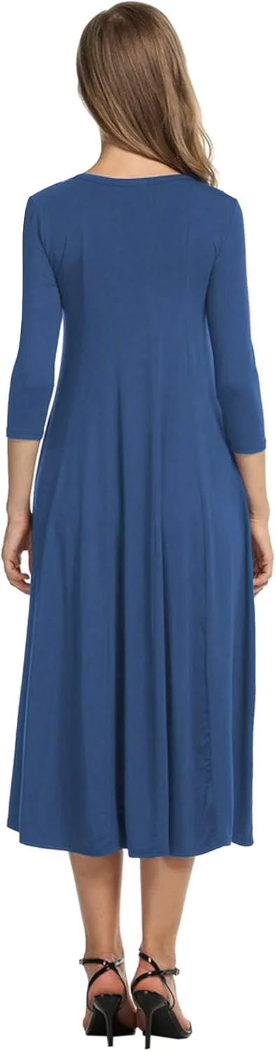 HOTOUCH Women's 3/4 Sleeve A-line and Flare Midi Long Dress