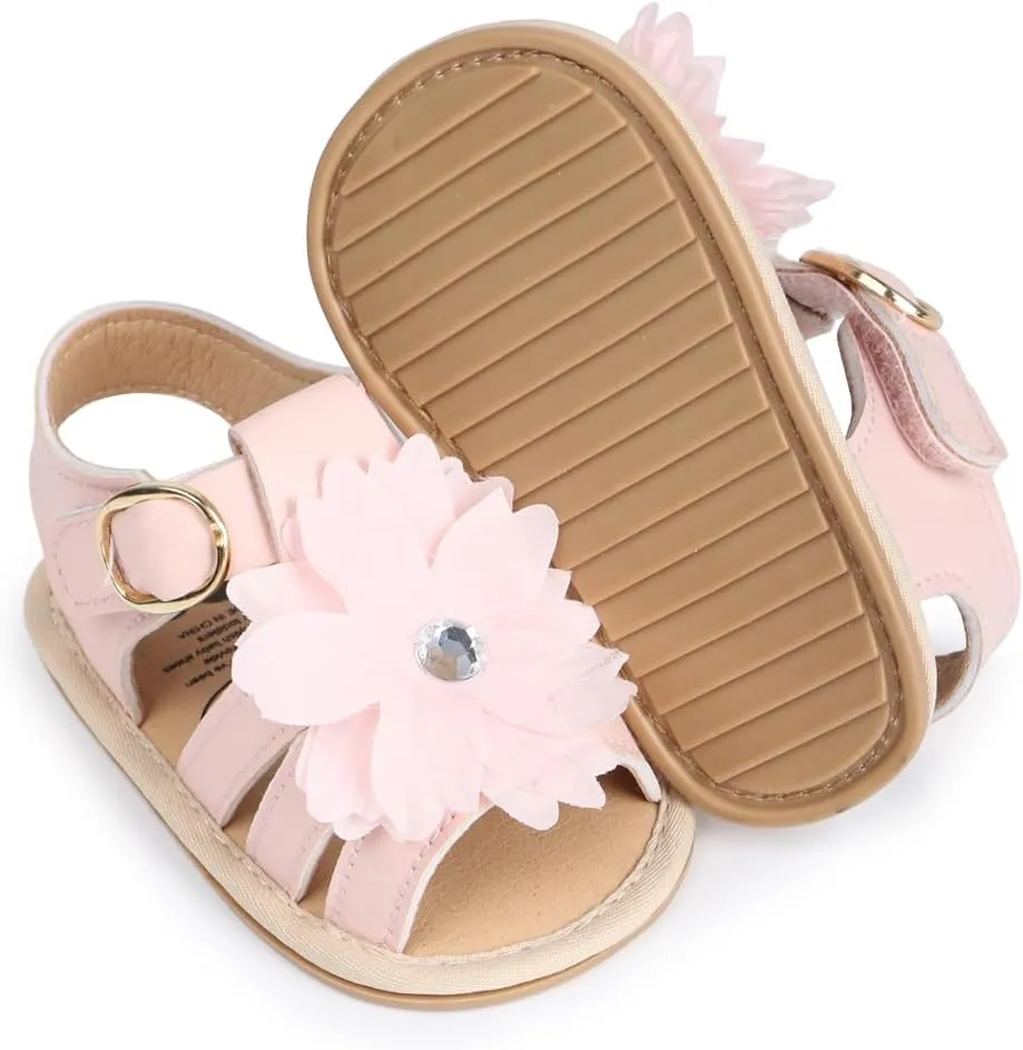 HsdsBebe Baby Girls Sandals Bohemia Flower Bow Soft Sole Toddler First Walkers Beach Summer Shoes