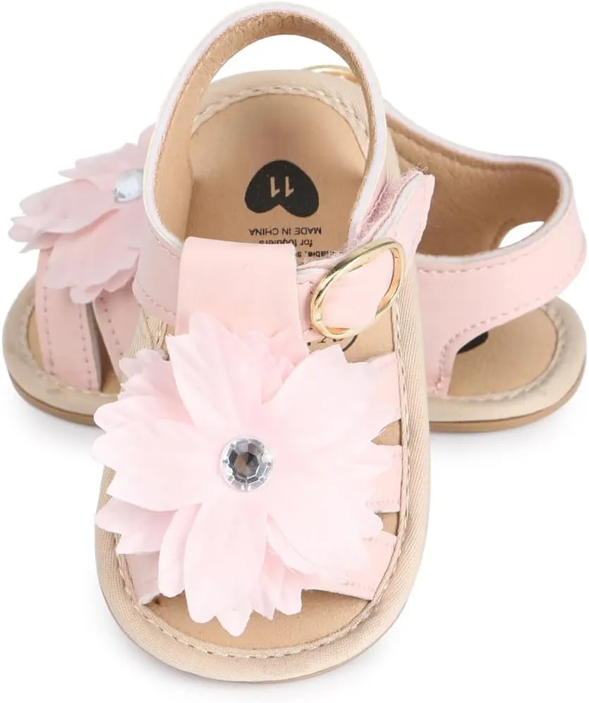HsdsBebe Baby Girls Sandals Bohemia Flower Bow Soft Sole Toddler First Walkers Beach Summer Shoes