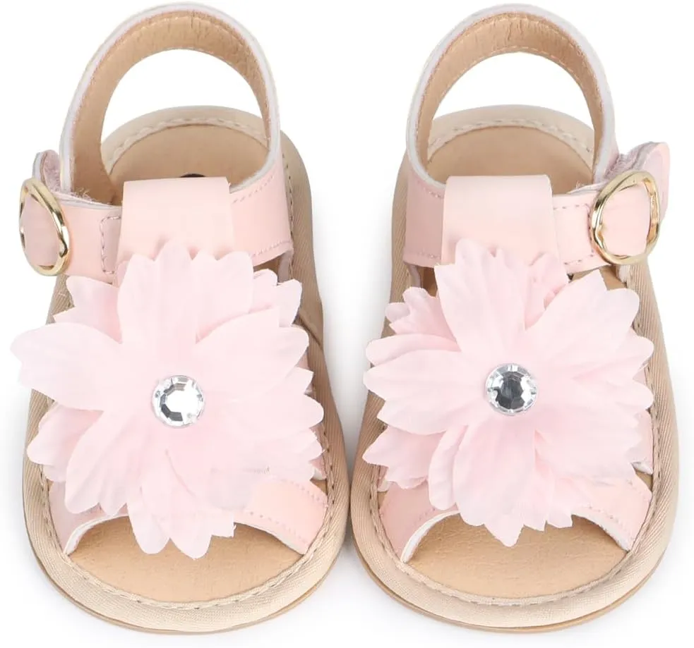 HsdsBebe Baby Girls Sandals Bohemia Flower Bow Soft Sole Toddler First Walkers Beach Summer Shoes
