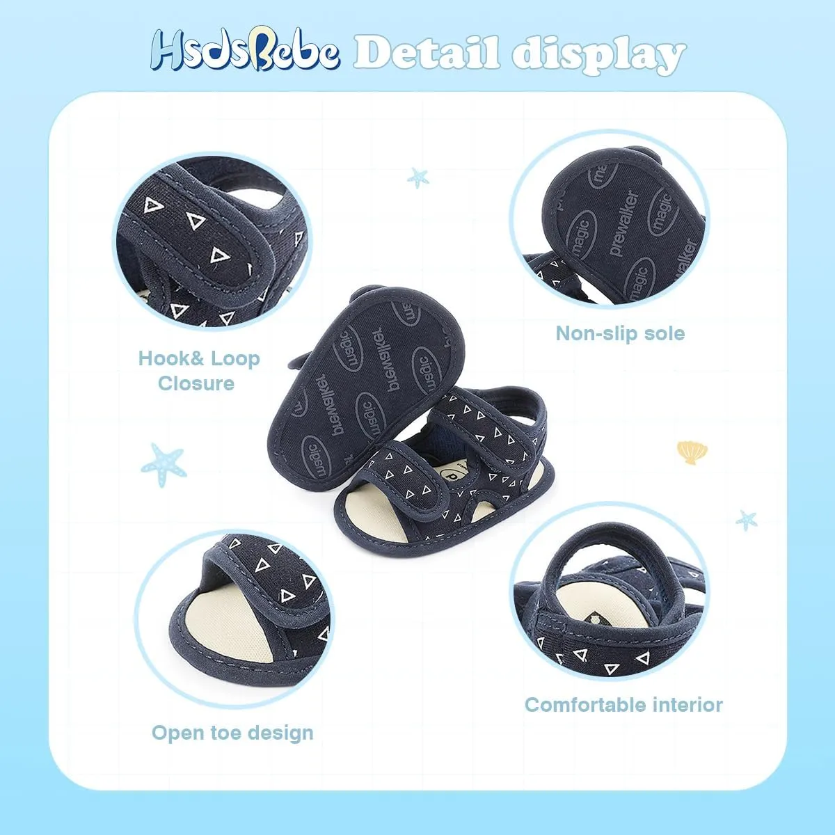 HsdsBebe Infant Baby Boys Girls Summer Beach Sandals Breathable Athletic Anti-slip Soft Sole Newborn First Walker Crib Shoes