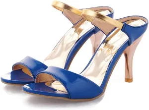 HuangTaiJi Qing Women's Sexy Slingbacks Heeled Sandals Fashion Summer Pumps Open Toe Thin Heels Slip-on Mules Double Band Pumps