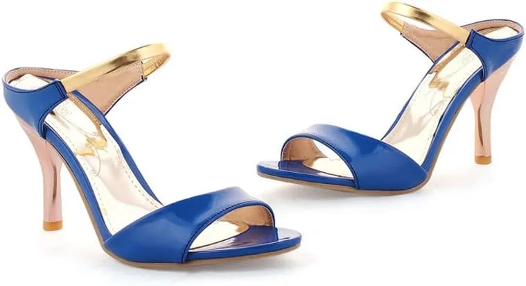 HuangTaiJi Qing Women's Sexy Slingbacks Heeled Sandals Fashion Summer Pumps Open Toe Thin Heels Slip-on Mules Double Band Pumps