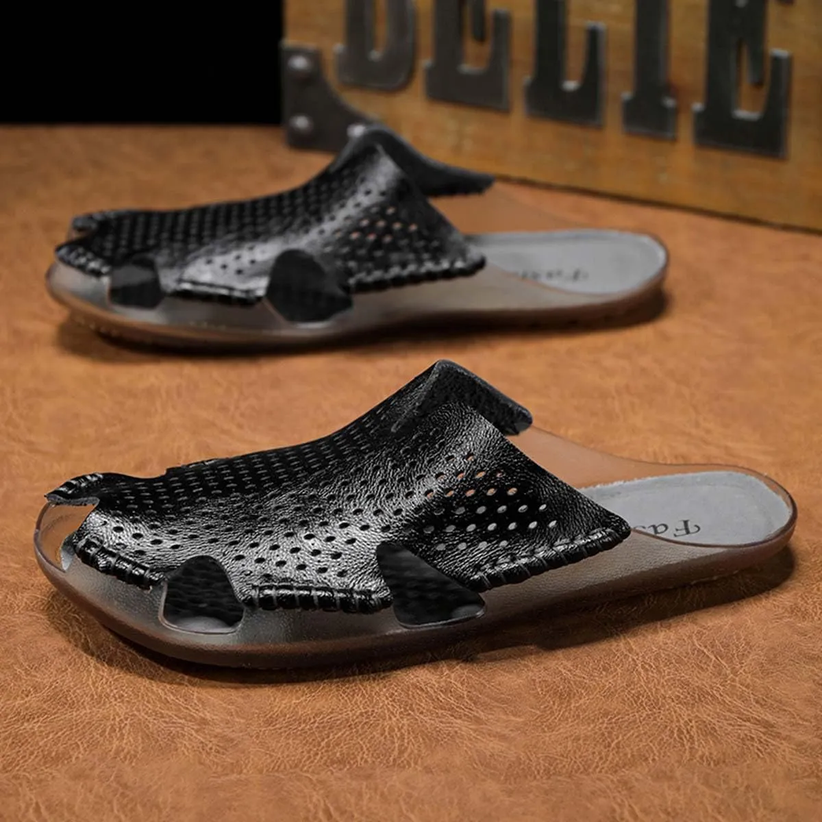 HYDLONGR Men's Women's Lightweight Breathable Cowhide Garden Sandals Beach Slippers Clogs Mules Shoes