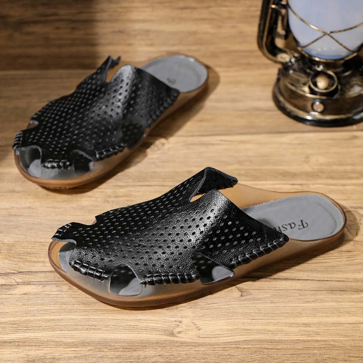 HYDLONGR Men's Women's Lightweight Breathable Cowhide Garden Sandals Beach Slippers Clogs Mules Shoes
