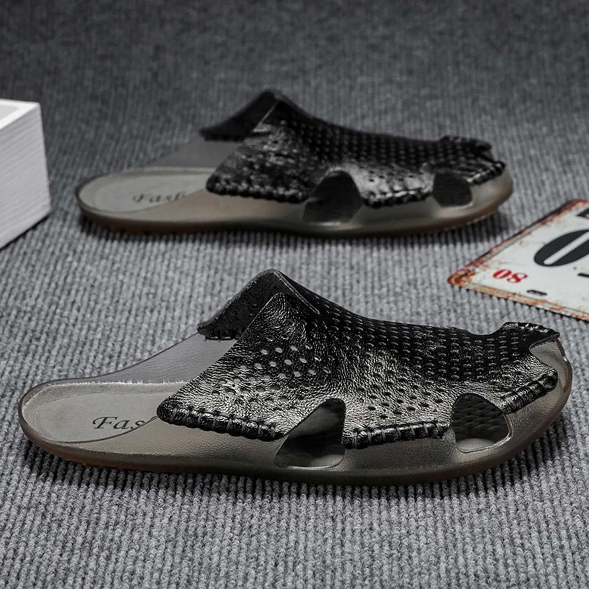HYDLONGR Men's Women's Lightweight Breathable Cowhide Garden Sandals Beach Slippers Clogs Mules Shoes