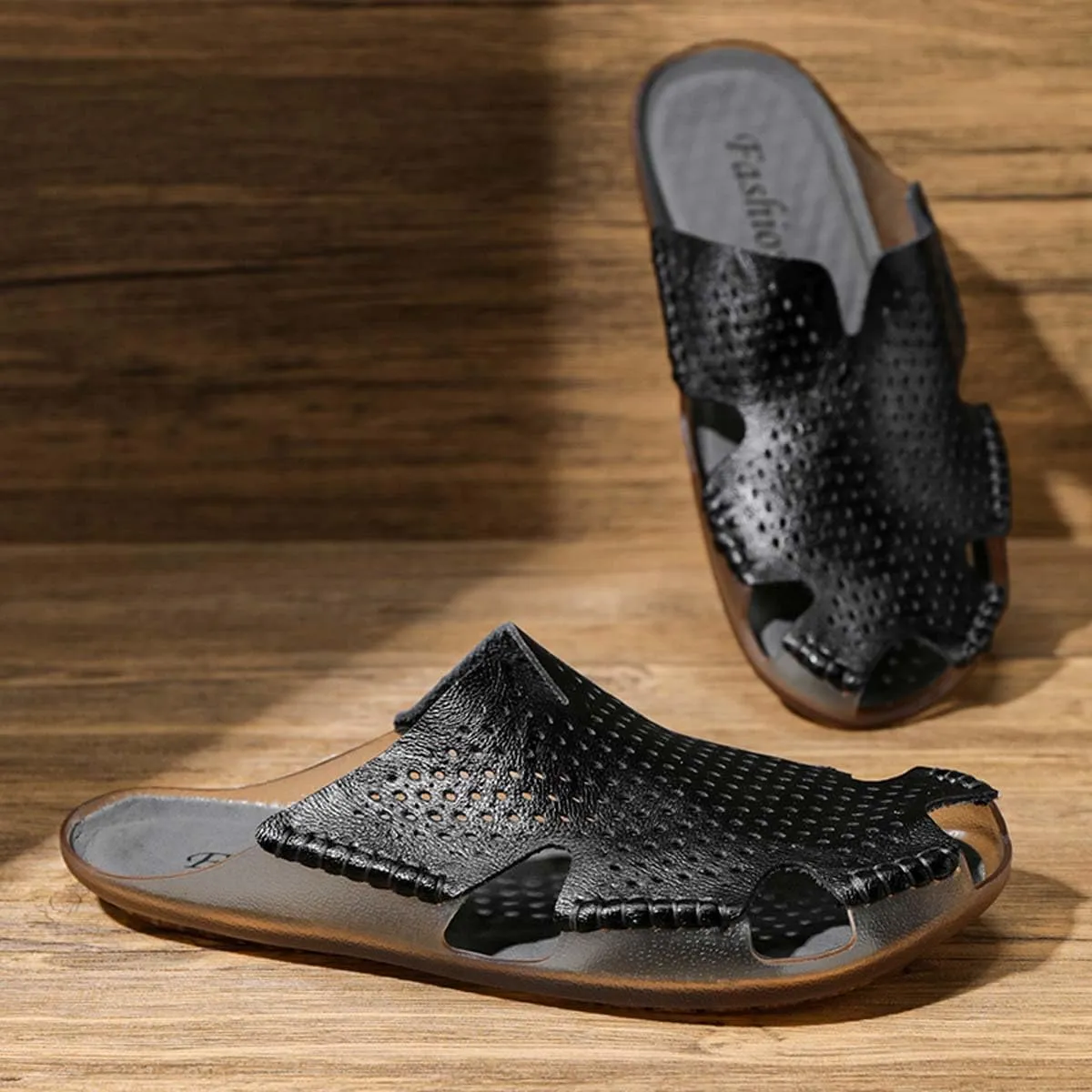 HYDLONGR Men's Women's Lightweight Breathable Cowhide Garden Sandals Beach Slippers Clogs Mules Shoes