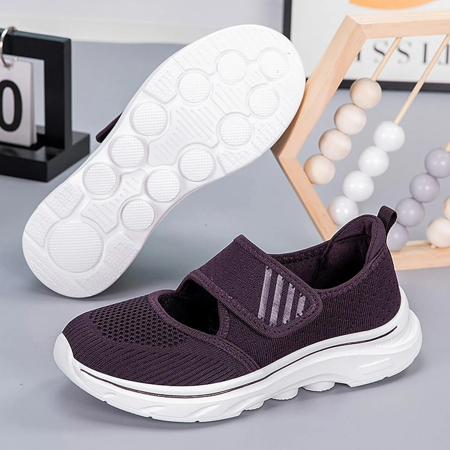 ihinzry Womens Walking Shoes Orthopedic Shoes Lightweight Breathable Knitted Loafers Hook and Loop Sneakers