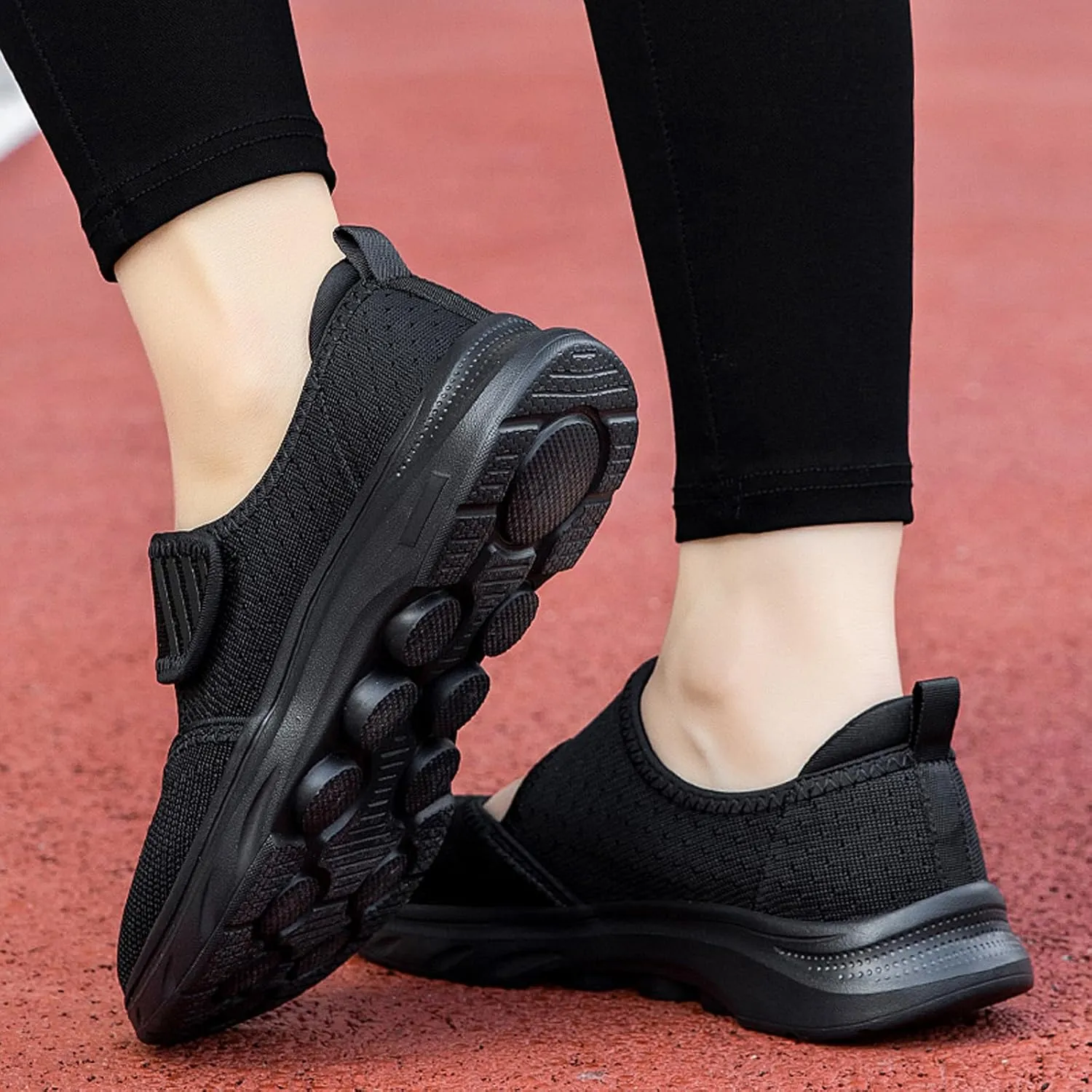ihinzry Womens Walking Shoes Orthopedic Shoes Lightweight Breathable Knitted Loafers Hook and Loop Sneakers