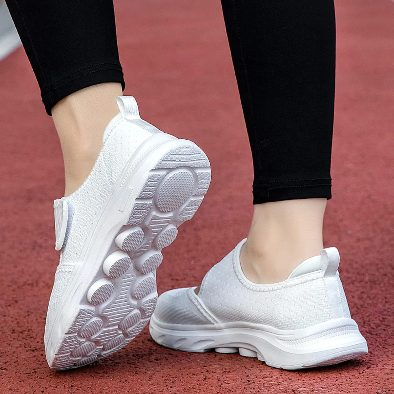 ihinzry Womens Walking Shoes Orthopedic Shoes Lightweight Breathable Knitted Loafers Hook and Loop Sneakers