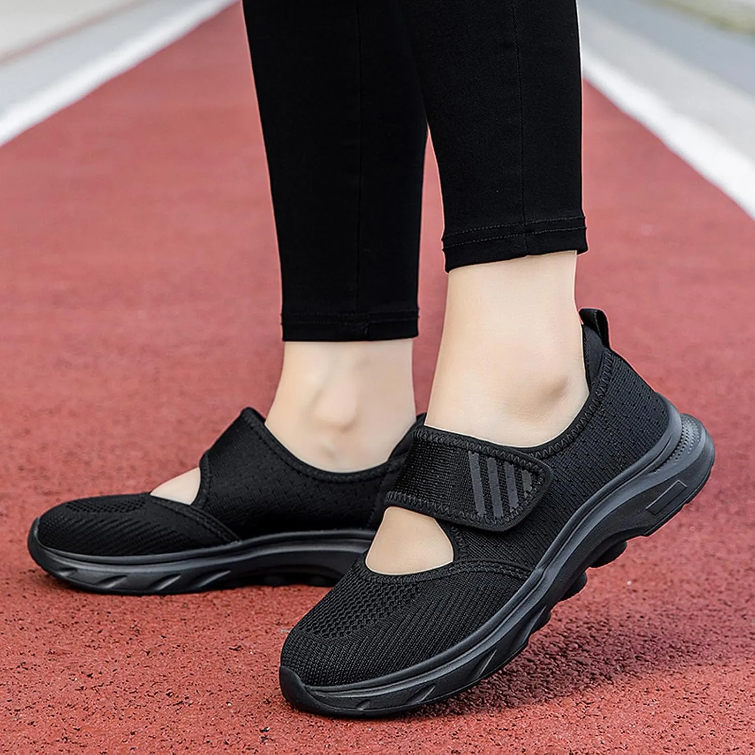 ihinzry Womens Walking Shoes Orthopedic Shoes Lightweight Breathable Knitted Loafers Hook and Loop Sneakers