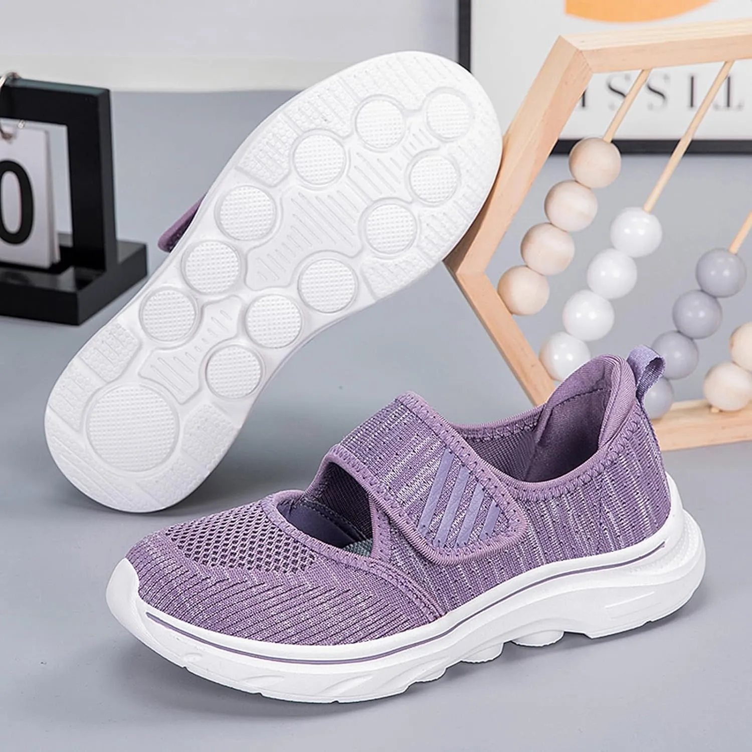 ihinzry Womens Walking Shoes Orthopedic Shoes Lightweight Breathable Knitted Loafers Hook and Loop Sneakers