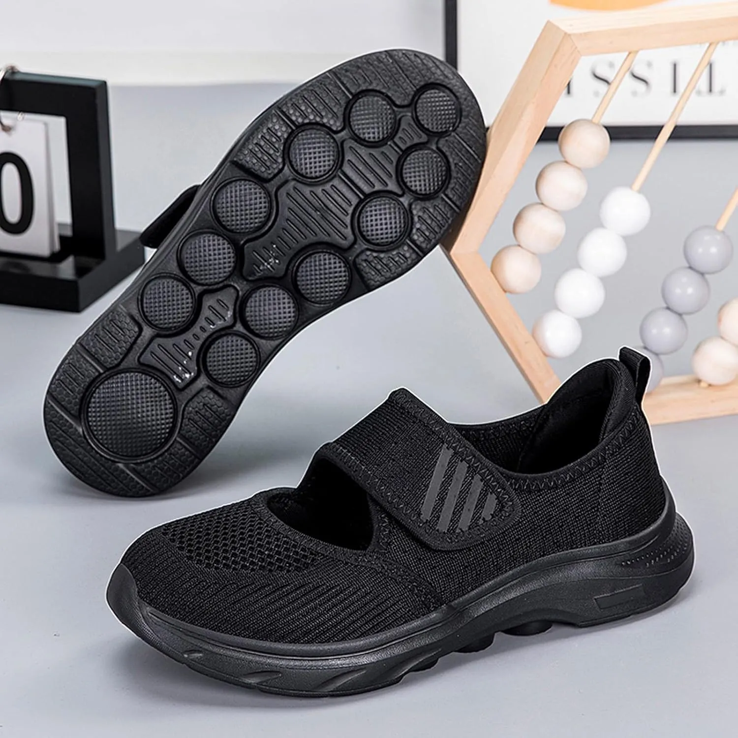 ihinzry Womens Walking Shoes Orthopedic Shoes Lightweight Breathable Knitted Loafers Hook and Loop Sneakers