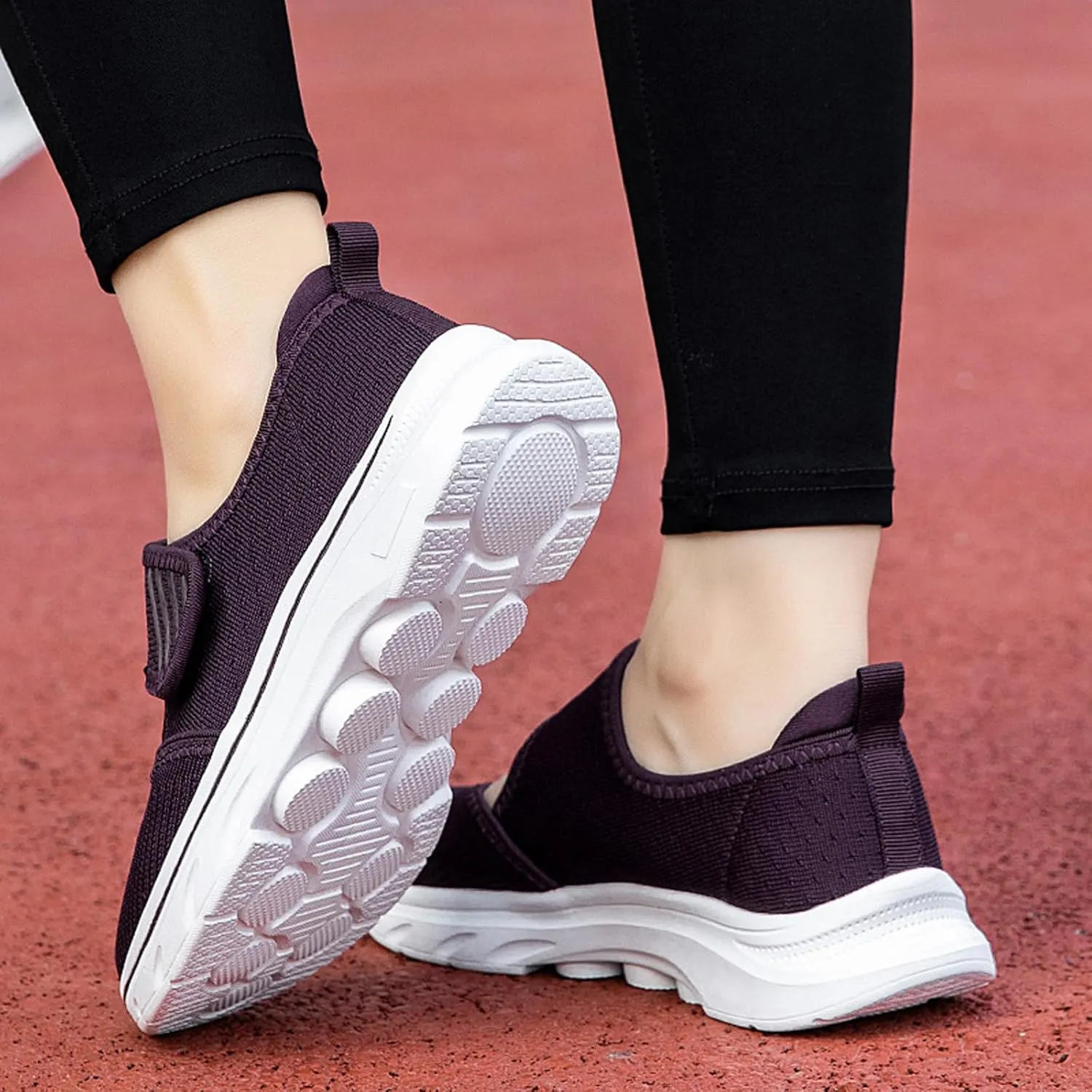 ihinzry Womens Walking Shoes Orthopedic Shoes Lightweight Breathable Knitted Loafers Hook and Loop Sneakers