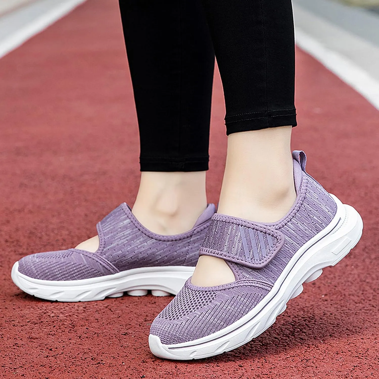 ihinzry Womens Walking Shoes Orthopedic Shoes Lightweight Breathable Knitted Loafers Hook and Loop Sneakers
