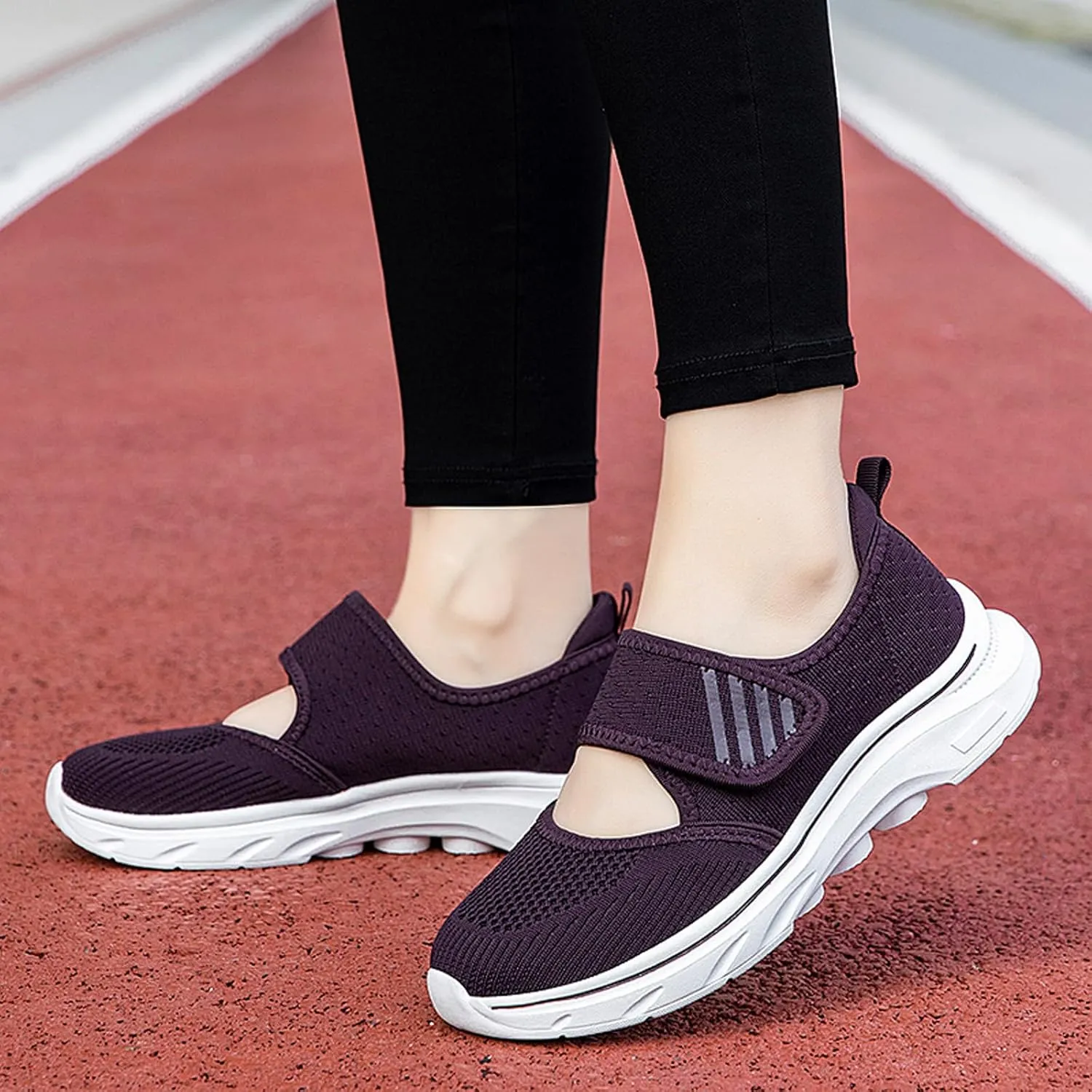 ihinzry Womens Walking Shoes Orthopedic Shoes Lightweight Breathable Knitted Loafers Hook and Loop Sneakers